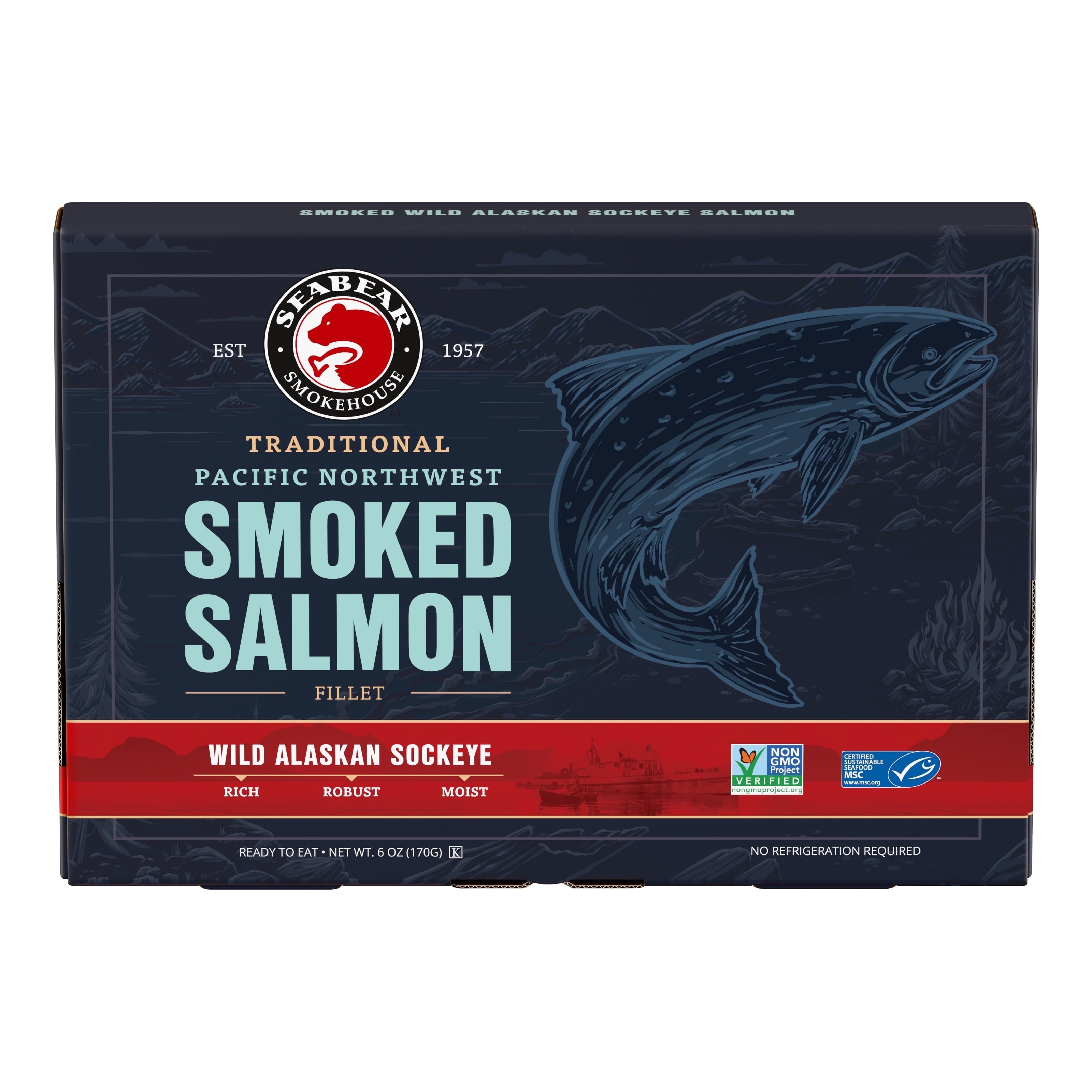 SeaBear Smoked Wild Sockeye Salmon Gift Box, 6 oz