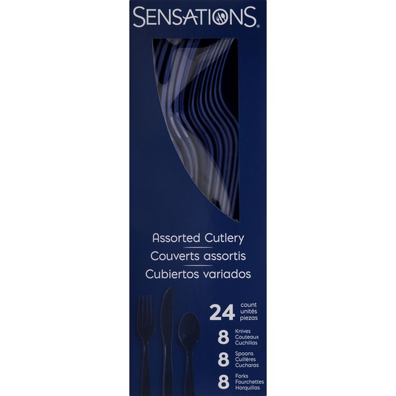 Sensations Cutlery, Navy Blue, Plastic, Assorted