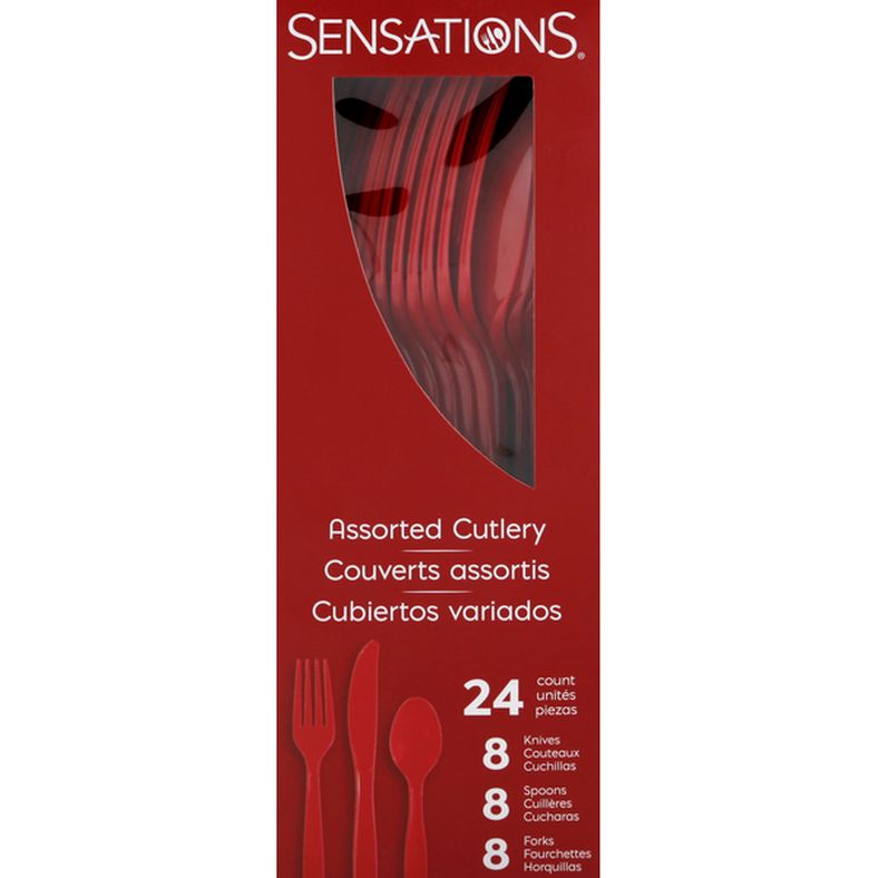 Sensations Cutlery, Red, Plastic, Assorted