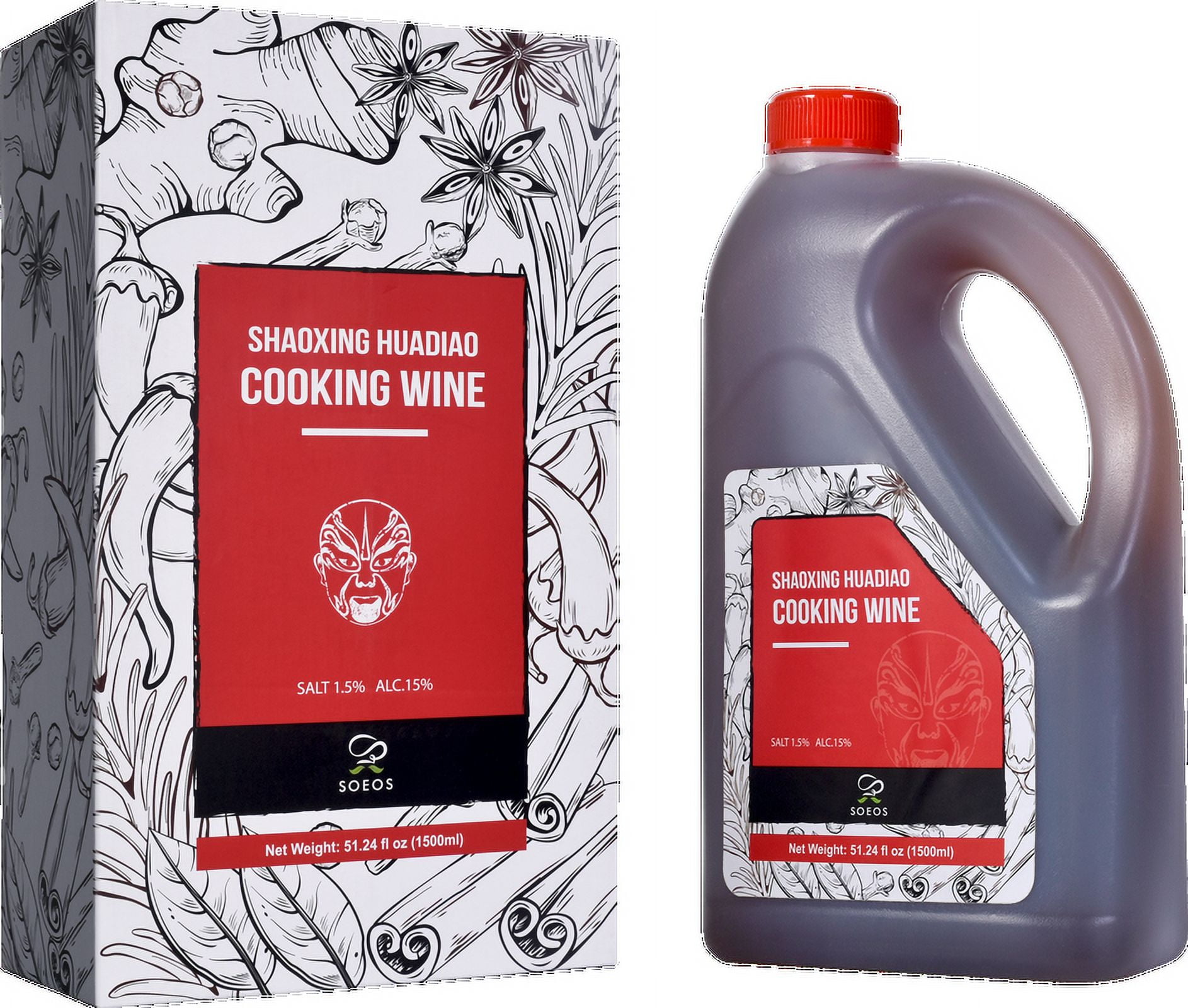 Soeos Shaoxing Cooking Wine 51.24oz (1500ml), Chinese Cooking Rice Wine, Shaoxing Wine for Cooking, Shaoxing Rice Wine, Chinese Cooking Wine, Rice Cooking Wine, Shaohsing Wine, Shao Hsing Rice Wine.