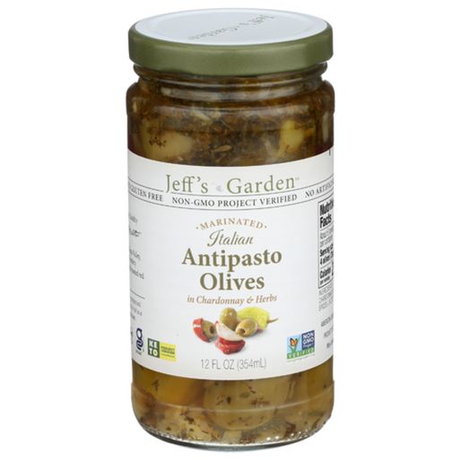 Jeff's Garden Italian Antipasto Olives - Available at Green Garden Foods on StoresGo