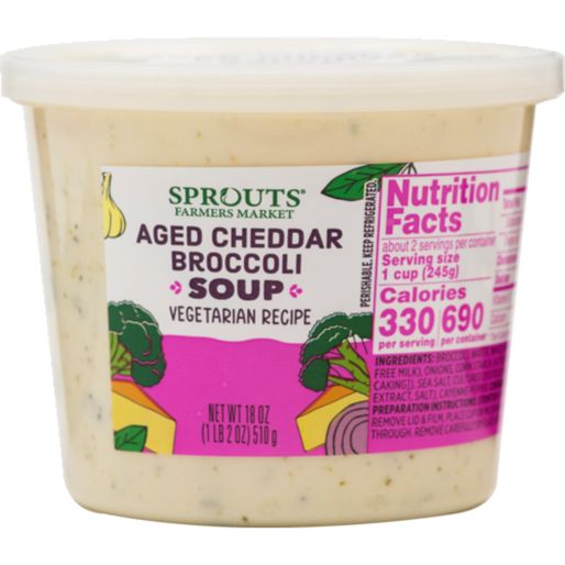 Sprouts Aged Cheddar Broccoli Soup Vegetarian Recipe - Available at Green Garden Foods on StoresGo