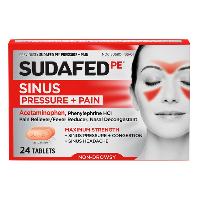 Sudafed PE Sinus Pressure + Pain Relief Decongestant Tablets, 24 ct