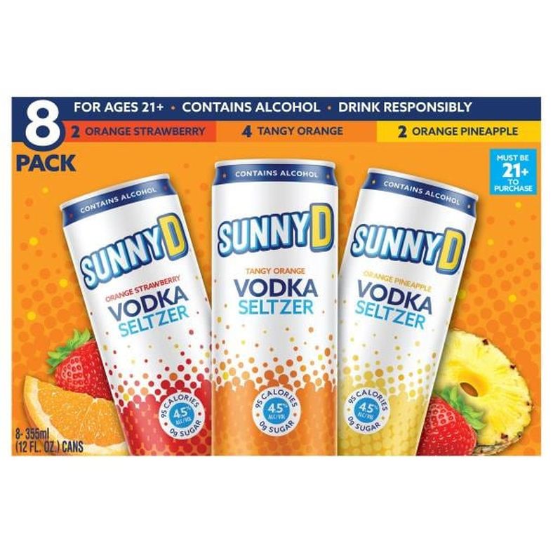 SunnyD Vodka Seltzer Core Flavor Variety Pack, 8 pack of 12oz slim cans