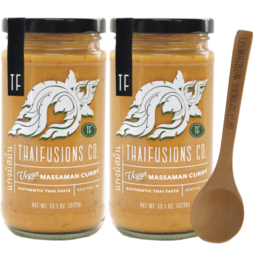 Thai Massaman Vegan Curry Sauce Thaifusions 13.1 Oz Jar (Pack of 2) Bundle with Tasting Spoon | Curry Sauce Gift Set by Gifts from the Pacific Northwest