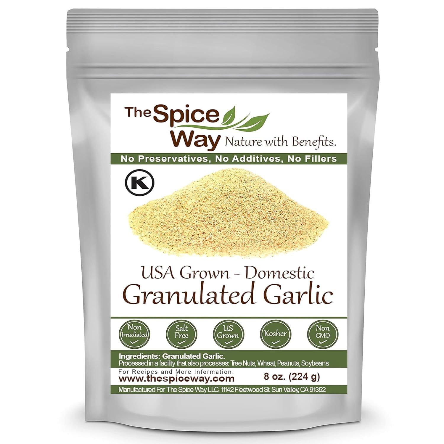 The Spice Way Granulated Garlic - European, Middle Eastern, Asian, and American Cuisine - 8 oz.