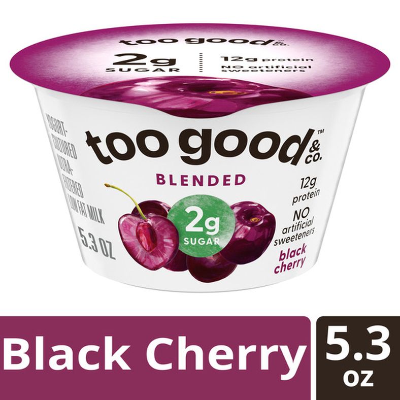 Too Good & Co. Cherry Yogurt-Cultured Ultra-Filtered Low Fat Milk Product, Creamy and Delicious Low Fat Yogurt Product Snack Cup with Real Fruit Puree, Good Source of Protein, 5.3 OZ Cup