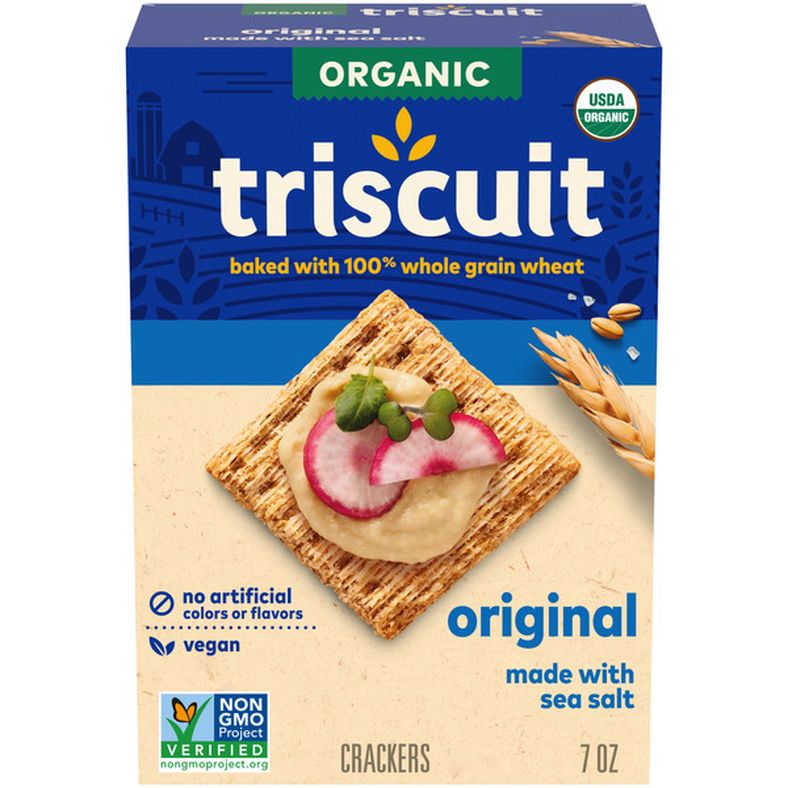 TRISCUIT Organic Original Whole Grain Wheat Crackers, Organic Crackers, Vegan Snacks 7 oz