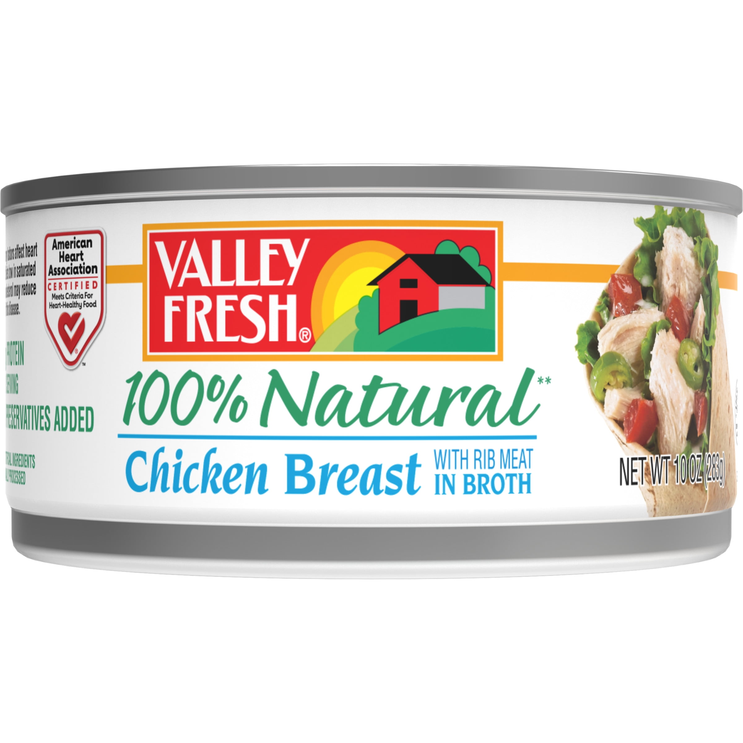 VALLEY FRESH 100% Natural* Chicken Breast with Rib Meat in Water, Shelf Stable, 10 oz Steel Can