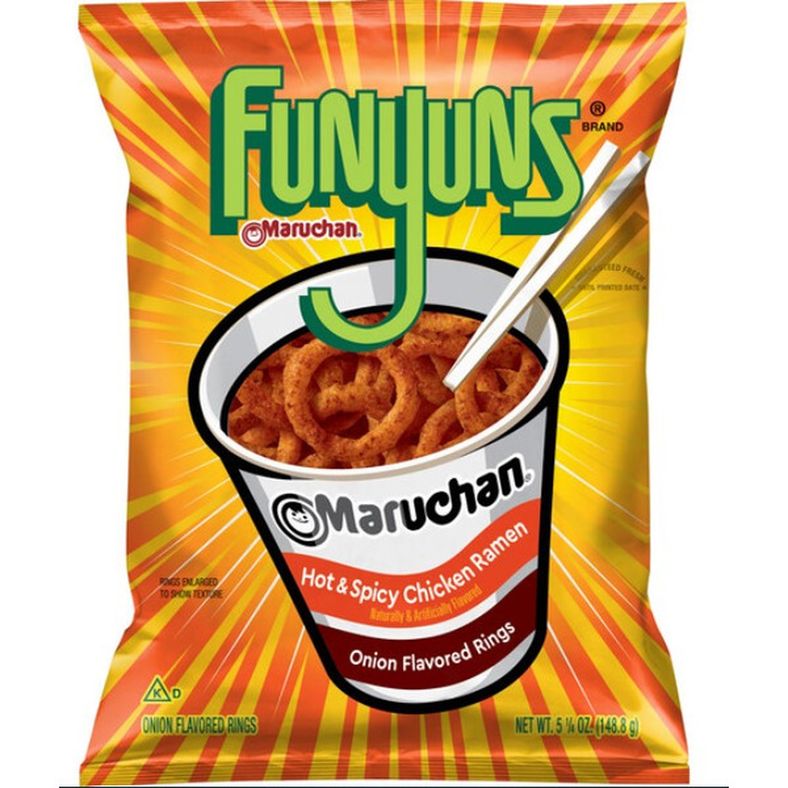 Funyuns Onion Flavored Rings, Maruchan Hot & Spicy Chicken R