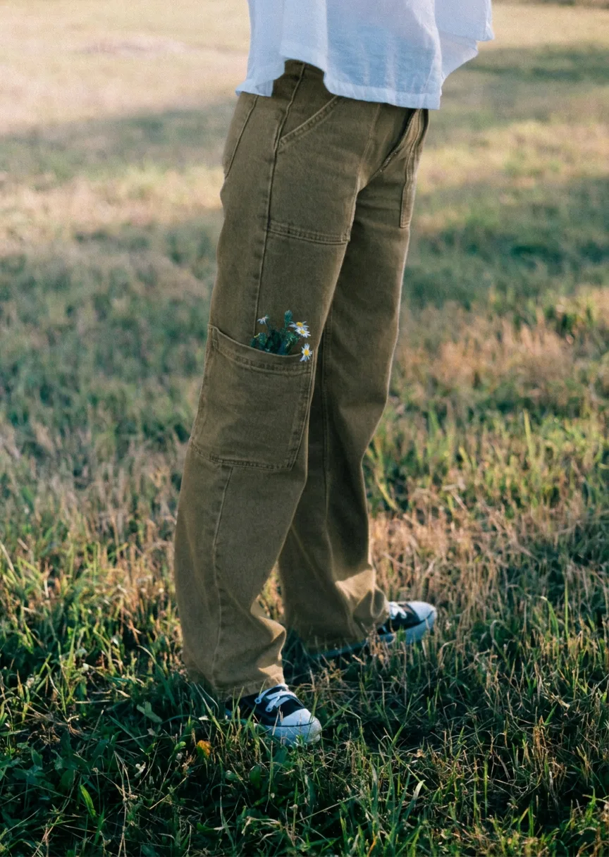 내추럴 유틸리티 포켓 와이드 데님 팬츠