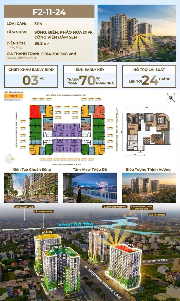 Bán căn hộ 3PN 86.3m² view sông biển tại FourS Tower F2 - Ảnh 1