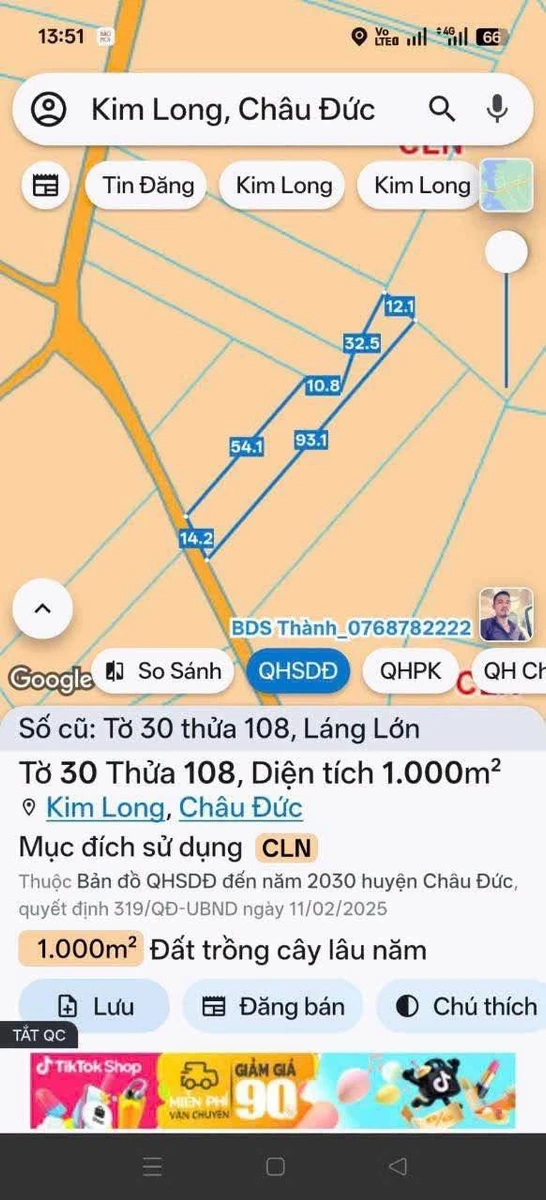 Bán đất 1 sào Láng Lớn Châu Đức 750 triệu - Ảnh thu nhỏ 2