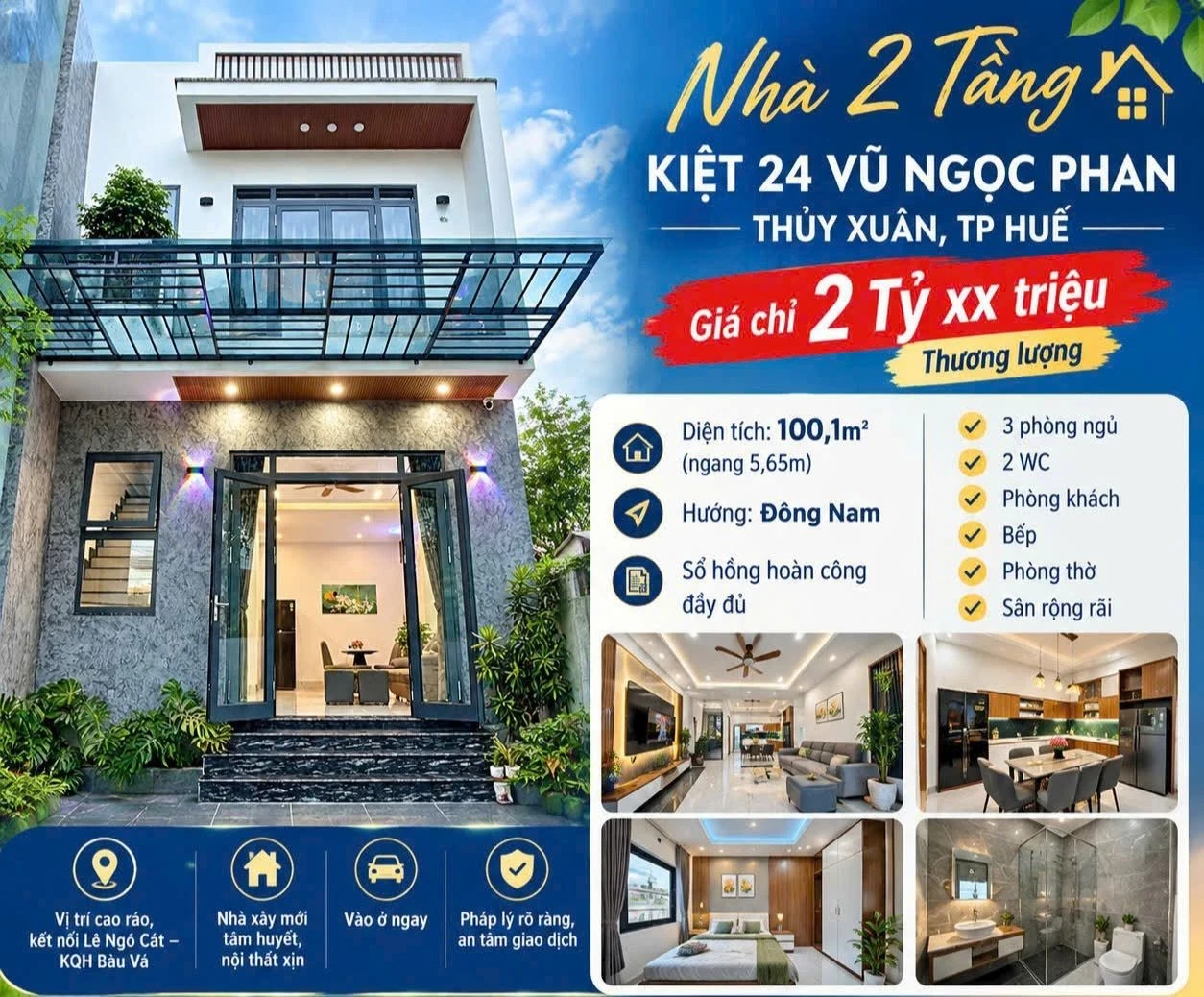 Bán nhà 2 tầng 100m2 giá 2 tỷ Phường Thủy Xuân Huế - Ảnh 1