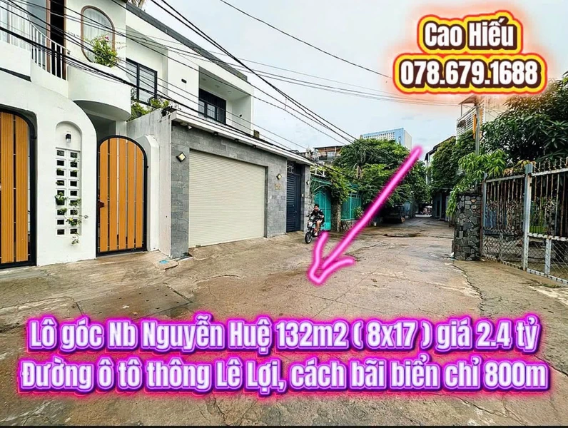 Bán đất góc Nguyễn Huệ 132m² gần biển, 2,4 tỷ