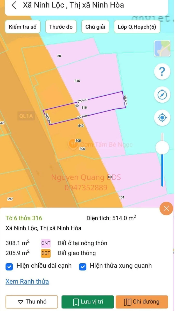 Bán lô đất 514m2 ngang 10m mặt tiền Quốc Lộ 1A, gần trạm thu phí Ninh Lộc, Ninh Hòa - Ảnh thu nhỏ 3