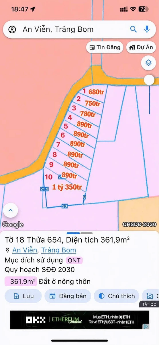 Bán đất An Viễn Đồng Nai 361m² sổ riêng 1 tỷ 350 triệu - Ảnh thu nhỏ 2