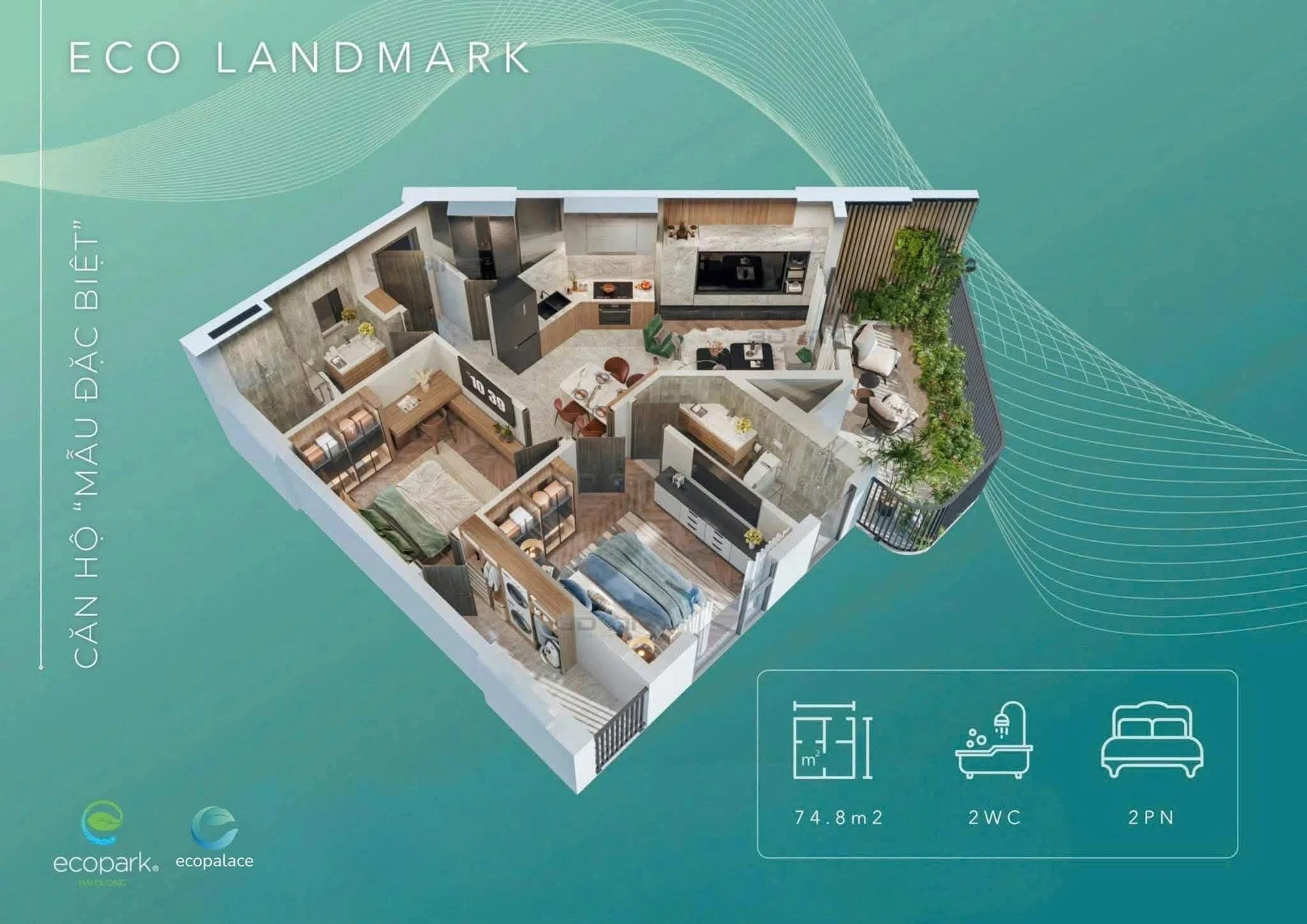 Bán căn hộ 2PN EcoPalace 74m2 ban công gần 20m2 tại Buôn Ma Thuột - Ảnh 1