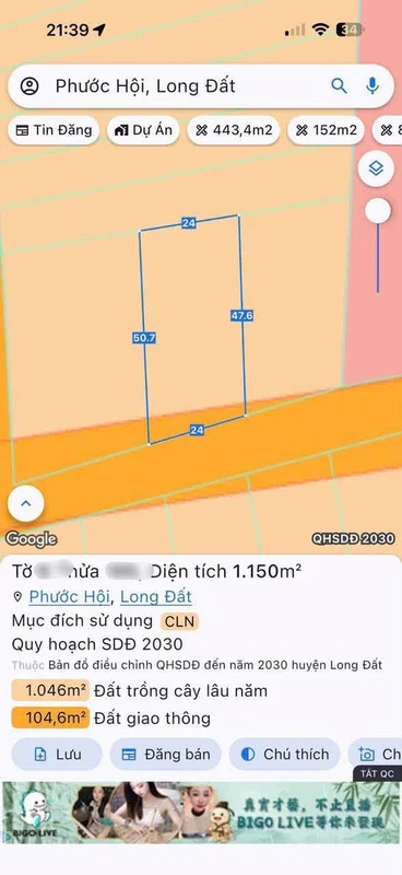 Bán đất 1150m² gần Lộc An, Bà Rịa - Vũng Tàu, giá 1.5 tỷ