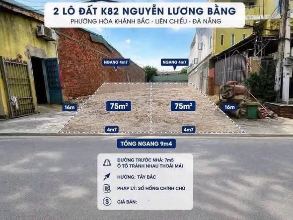 Bán 75m² đất kiệt Nguyễn Lương Bằng, Đà Nẵng, 4 tỷ 150/lô - Ảnh 1