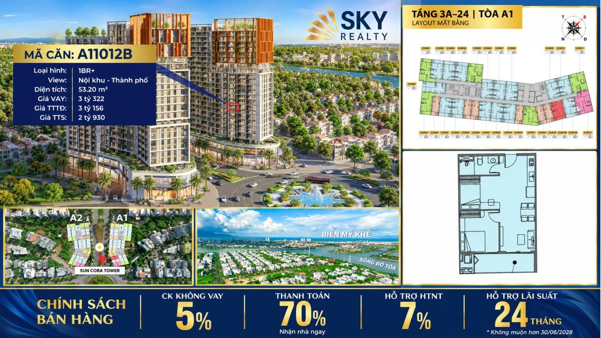 Bán căn hộ 1PN+ 53,2m² giá 3,156 tỷ tại Đà Nẵng - Ảnh 1