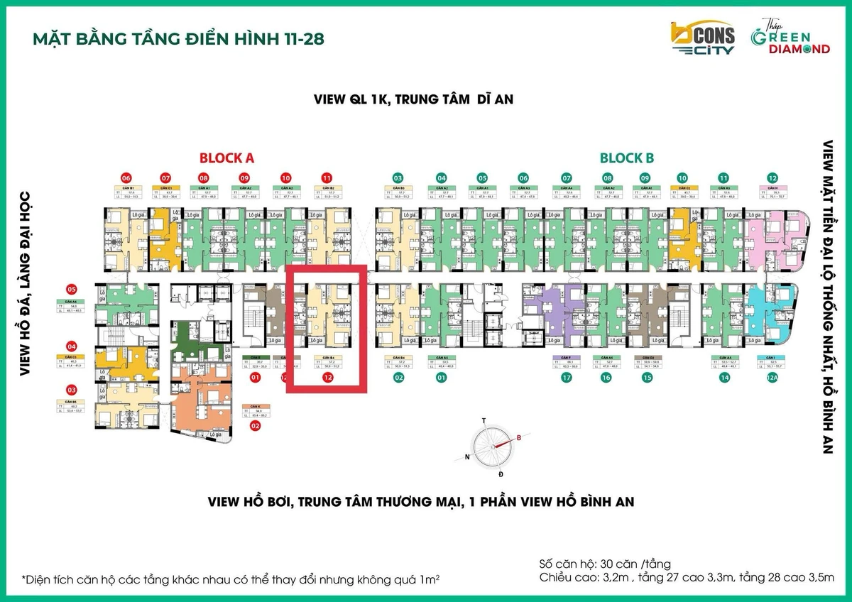 Bán căn hộ góc 2PN 2WC 57m² Bcons City 2 giá 3,13 tỷ - Ảnh 1