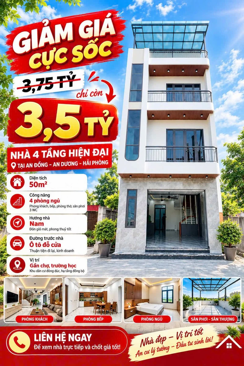 Bán nhà 4 tầng độc lập 50m2, 4 phòng ngủ, full nội thất tại An Đồng, An Hải, Hải Phòng - Ảnh 1