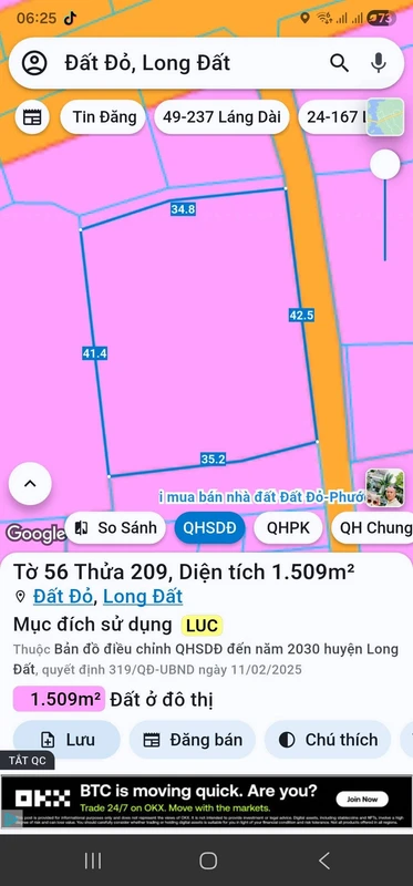 Bán đất Đất Đỏ 1509m² mặt tiền 14m giá 5.5 tỷ