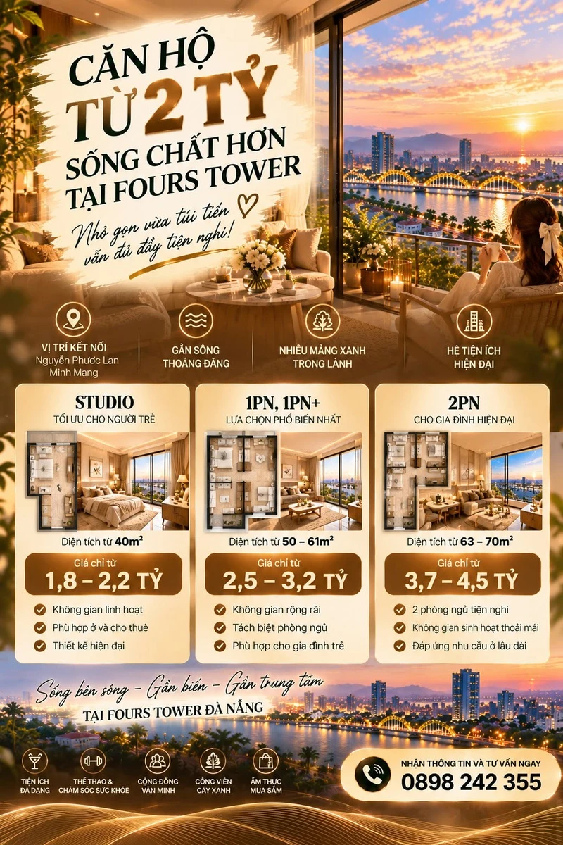 Bán căn hộ 1PN+ 61m² Đà Nẵng 2,5 tỷ Sun Fours Tower - Ảnh 1
