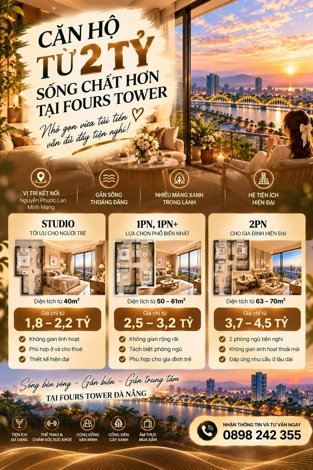 Bán căn hộ 1PN+ 61m² Đà Nẵng 2,5 tỷ Sun Fours Tower - Ảnh 1