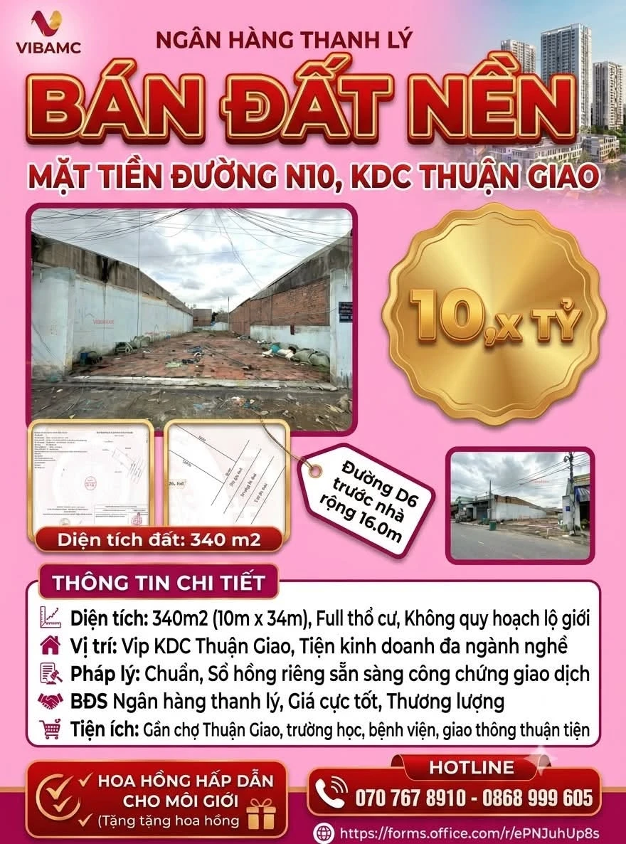 Bán đất mặt tiền 340m2 đường N10 KDC Thuận Giao Bình Dương - Ảnh 1