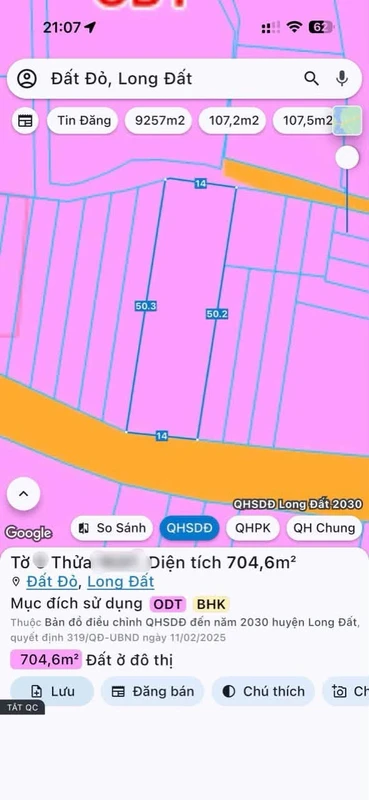 Bán đất 704,6m2 mặt tiền Đất Đỏ, Nhà Bè 2 tỷ