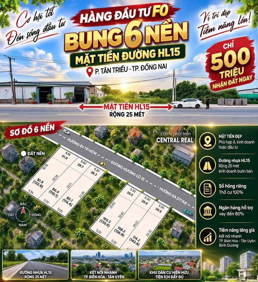 Bán 5 lô đất mặt tiền Hương Lộ 15 Tân Uyên, 150m2, sổ riêng - Ảnh 1