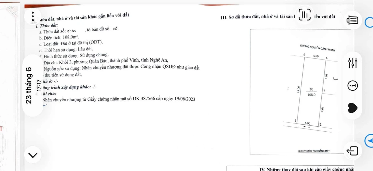 Bán đất mặt đường Nguyễn Cảnh Hoàn 108m2, Vinh - Ảnh thu nhỏ 2