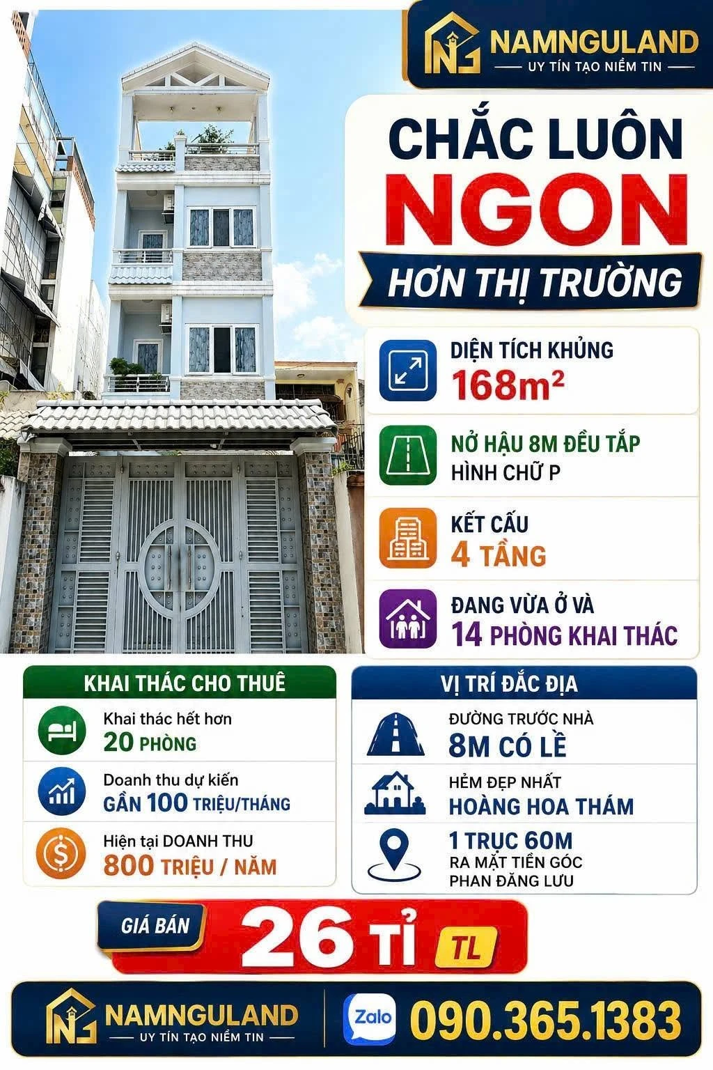 Bán nhà 168m² Hoàng Hoa Thám, Bình Thạnh, 4 tầng - Ảnh 1