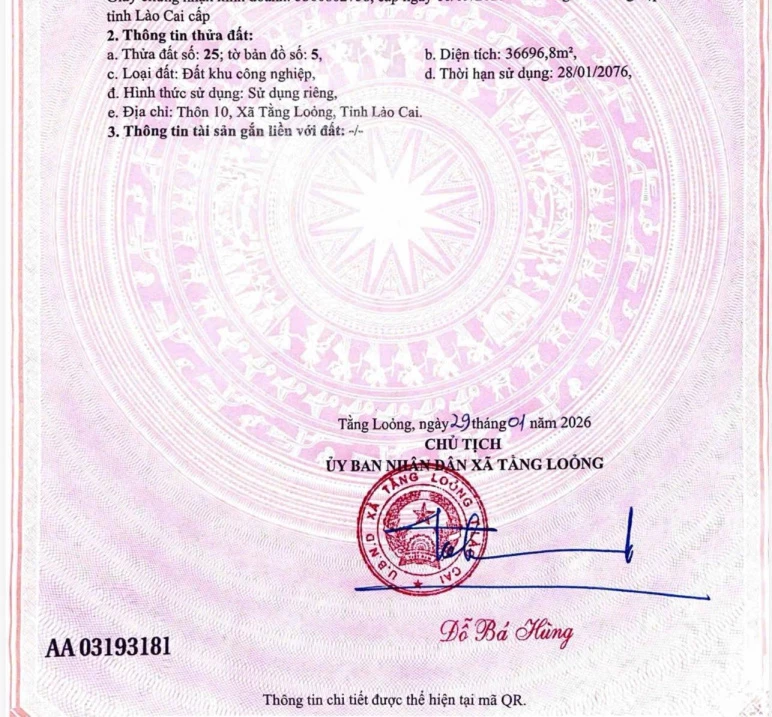 Chuyển nhượng lô đất nhà xưởng công nghiệp Tằng Loỏng Lào Cai sản xuất sắt thép - Ảnh 1