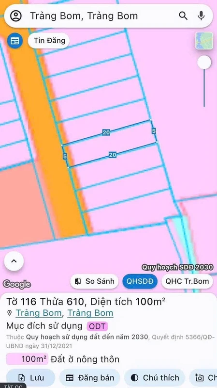 Bán đất Trảng Bom 100 m² sổ riêng thổ cư
