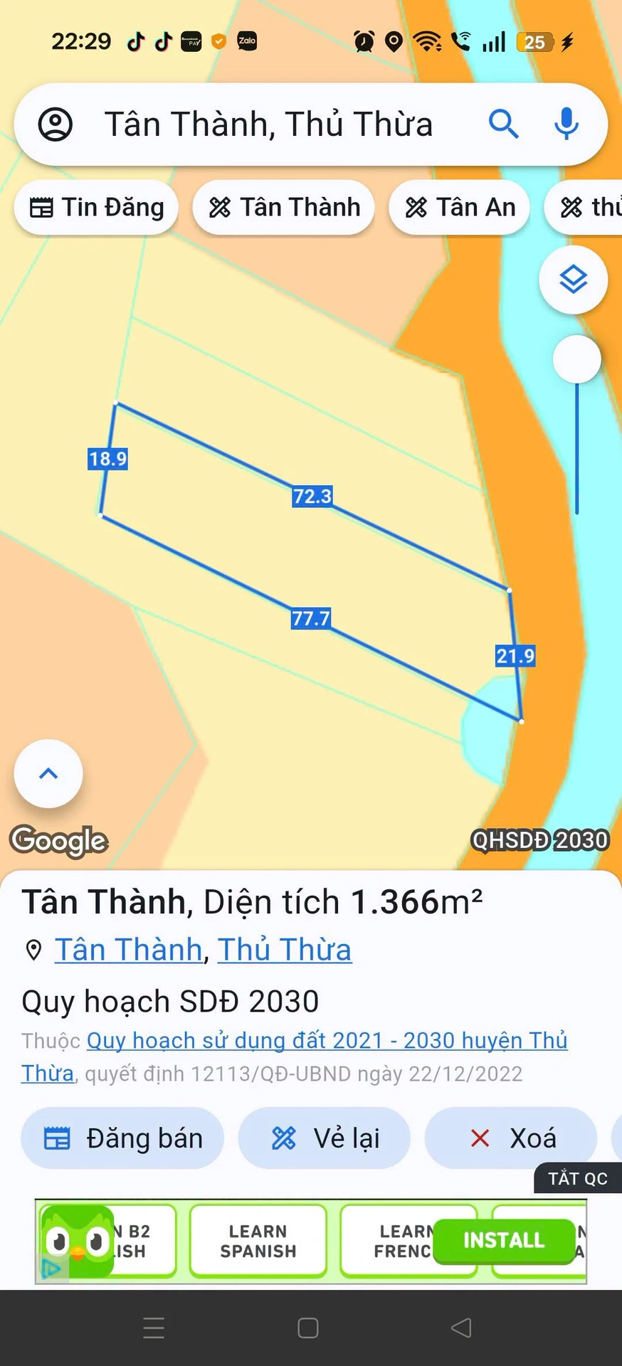 Bán 1.200m² đất vườn Tân Thành, Thủ Thừa 800 triệu - Ảnh 1