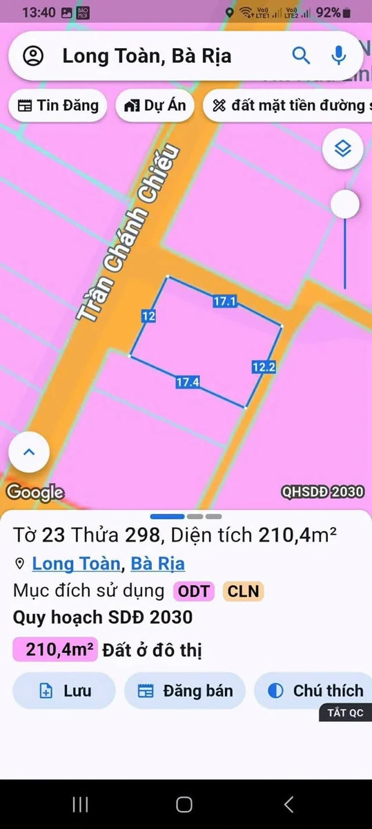 Bán lô đất góc mặt tiền đường Trần Chánh Chiếu, Long Toàn, 210,3m2, sổ hồng riêng, 4,1 tỷ - Ảnh thu nhỏ 3