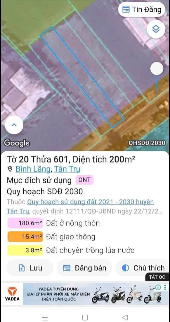 Bán lỗ đất thổ cư mặt tiền nhựa 5x40m giá 950 triệu tại Bình Lãng, Tân Trụ - Ảnh thu nhỏ 2