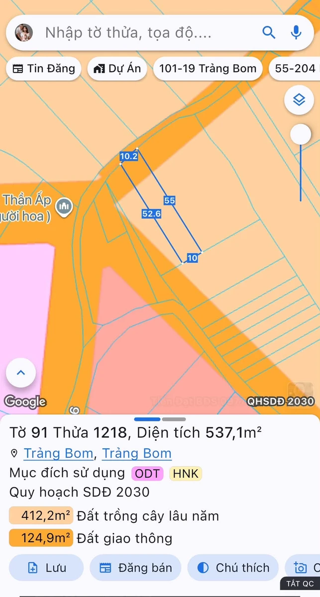 Bán lô đất 540m2 có sổ hồng riêng thổ cư Trảng Bom - Ảnh 1
