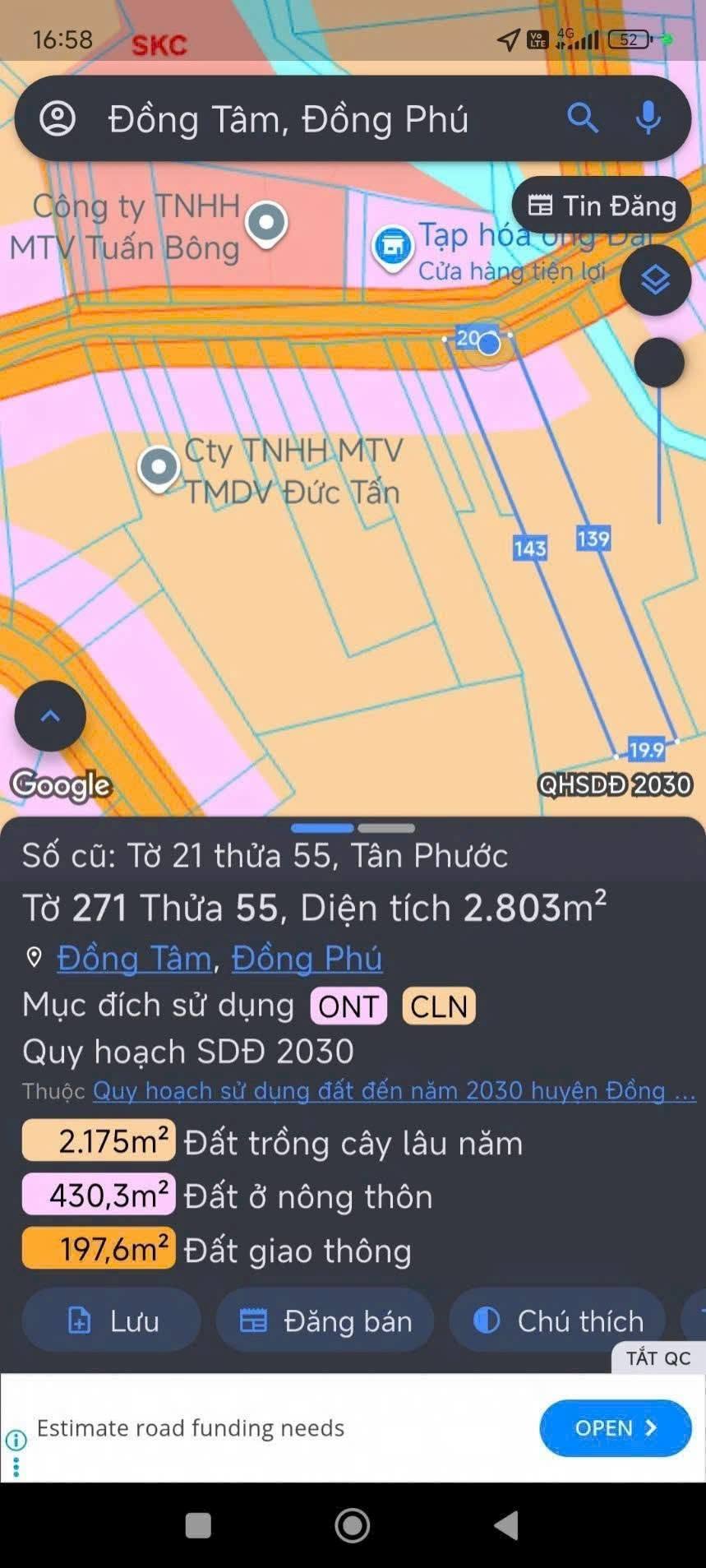 Bán đất 612m² xã Tân Phước Đồng Nai 5 tỷ