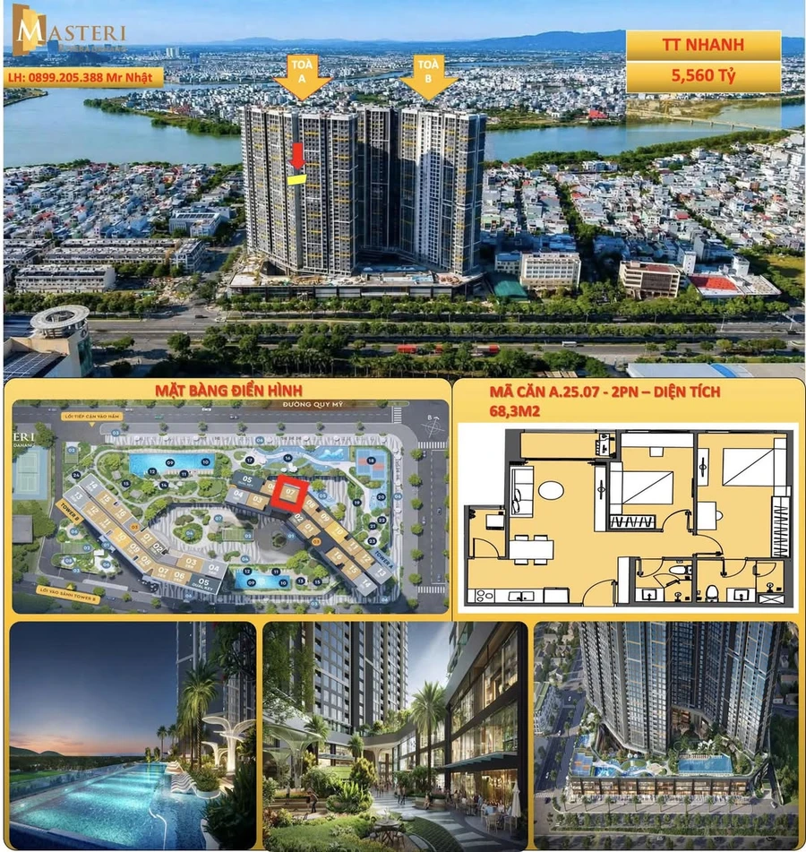 Bán căn hộ 2PN 68,3m² Masteri Rivera Đà Nẵng view trực diện pháo hoa giá 5,56 tỷ - Ảnh 1