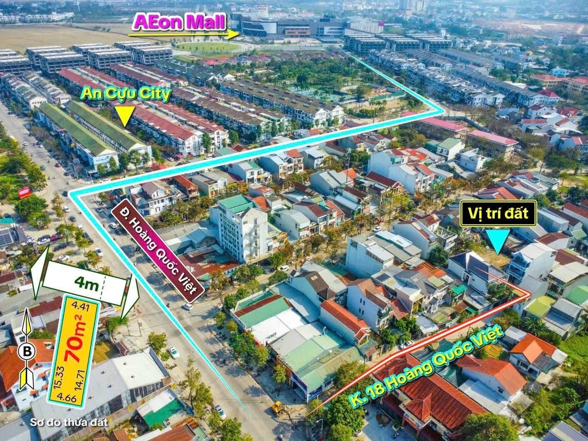 Bán đất 70m² Hoàng Quốc Việt, Huế, gần Aeon Mall 2.29 tỷ - Ảnh 1