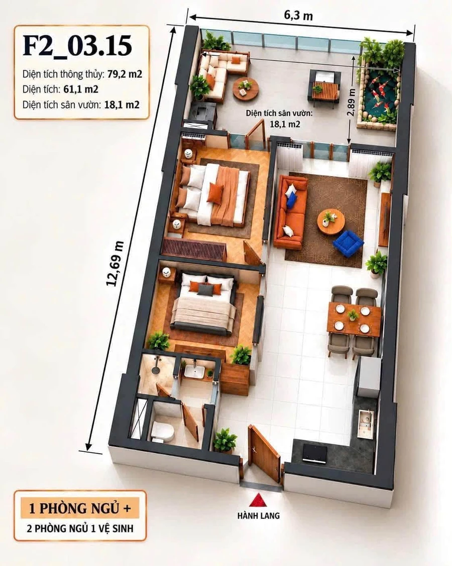 Bán căn 2PN 79,2m² tại F2 Fours Tower Đà Nẵng giá 3,1 tỷ - Ảnh 1