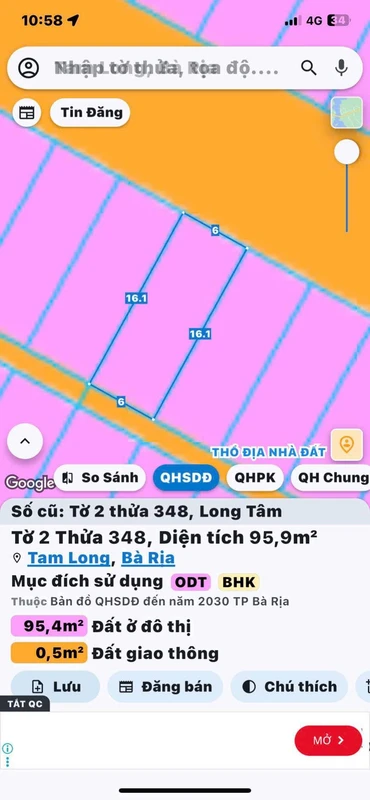 Bán đất thổ cư 96m2 hướng Đông Bắc Bà Rịa 2,75 tỷ