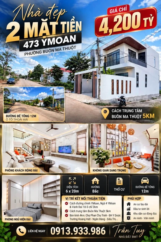 Bán nhà 2 mặt tiền 6x20m đường Y Moan, Buôn Ma Thuột giá 4,2 tỷ