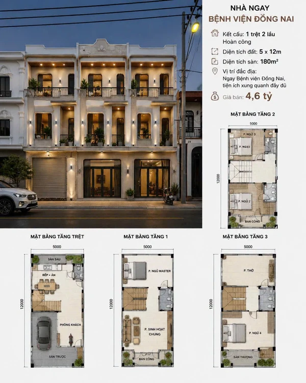 Bán nhà mới 180m² 4 tầng gần Bệnh viện Đồng Nai