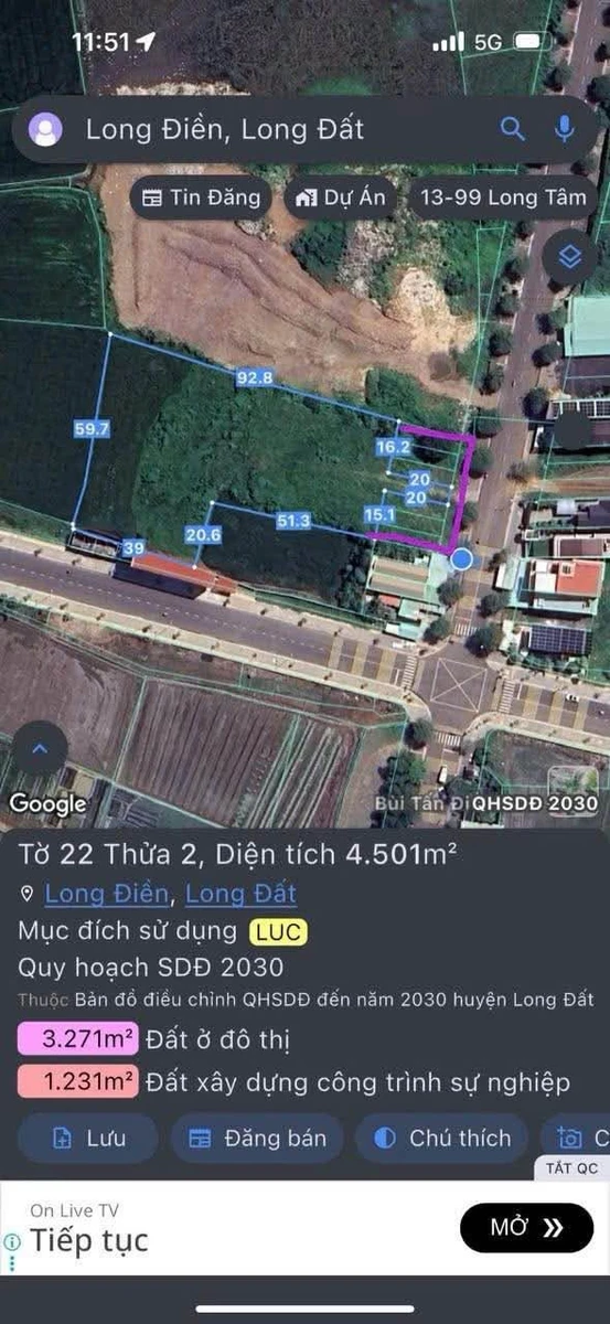 Bán lô đất 5.200m² Long Điền, Bà Rịa - Vũng Tàu - Ảnh 1
