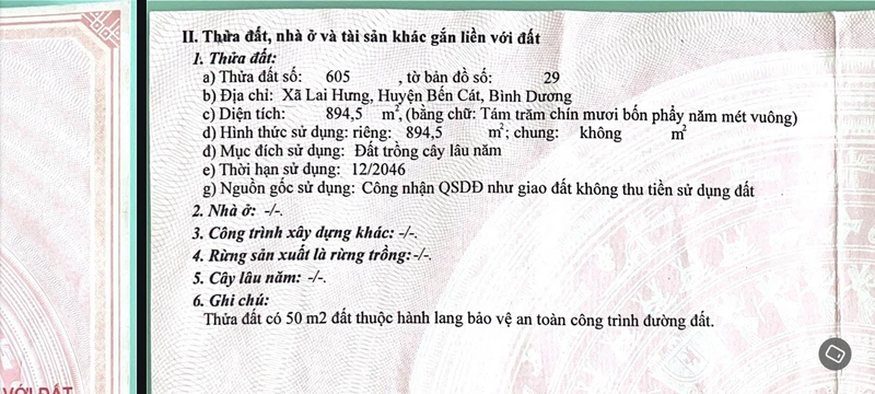 Bán đất 900m Bến Cát, 2 tỷ 450